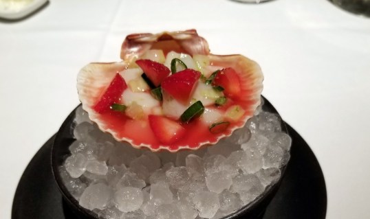 strawberries scallop ceviche with strawberries and rhubarb Gramercy Tavern