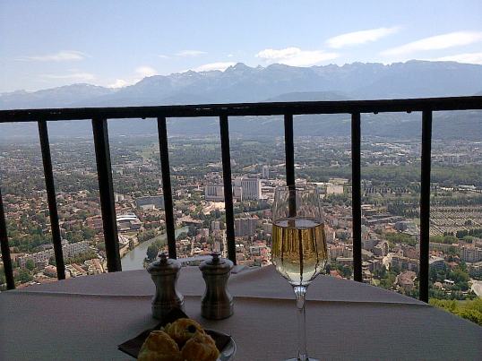 strawberries view of Grenoble France from Pere Gras Restaurant